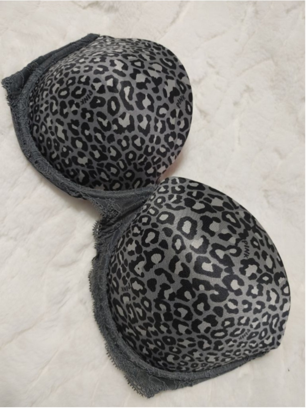 Women's PINK Victoria's Secret 34D Gray Black Leopard Print Multiway Push-Up Bra